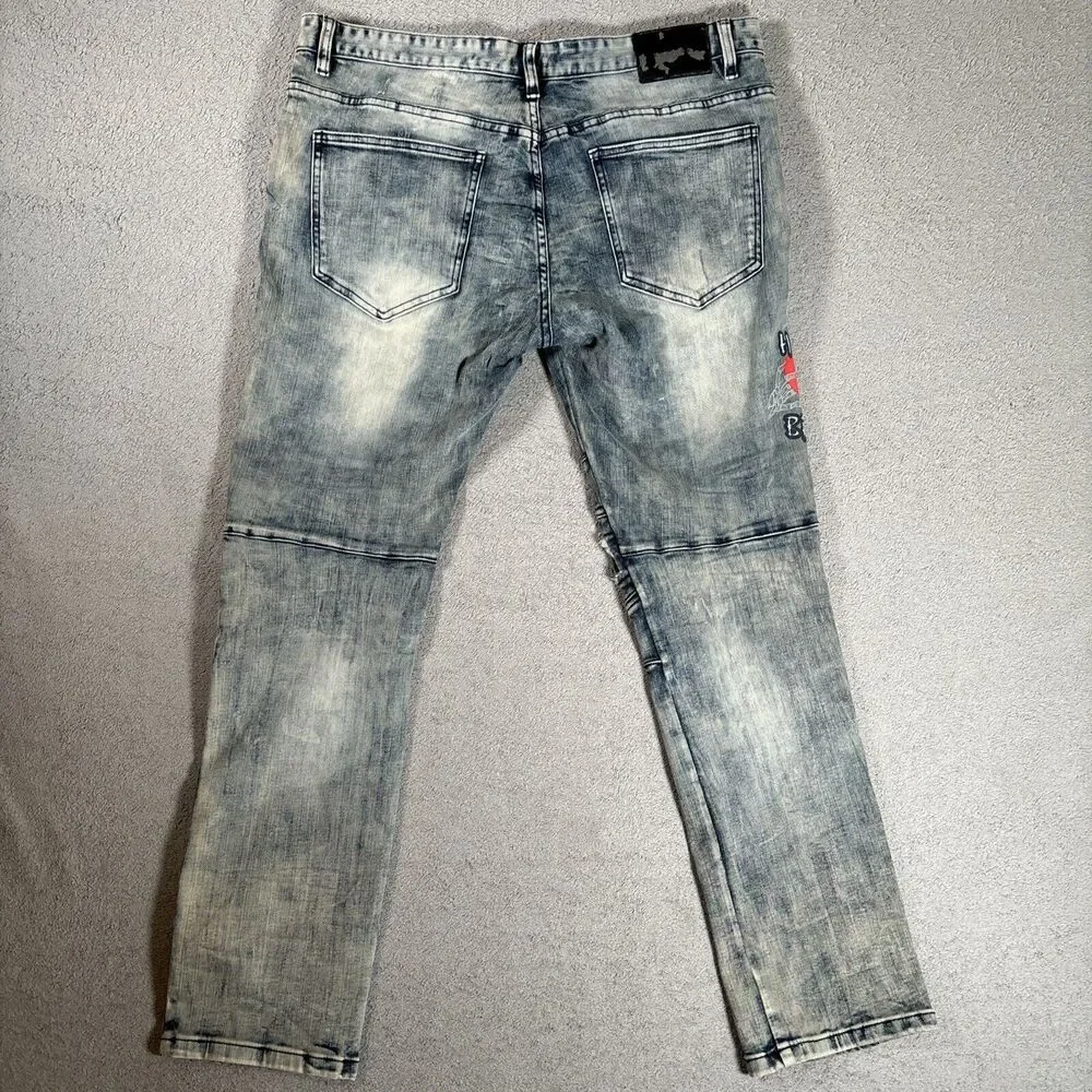 Decibel Jeans Mens 38x30 Denim Acid Wash Distressed Rip Paint Splatter Graffiti